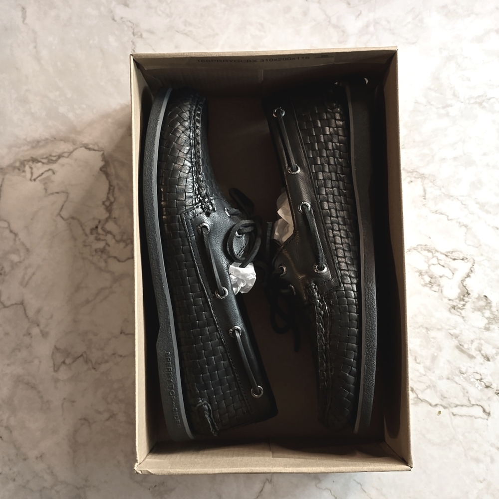 NIB Sperry Men's Gold Cup A/O woven black boat shoes, size 9